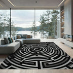 Modern Monochromatic Circular Labyrinth Ring Rug