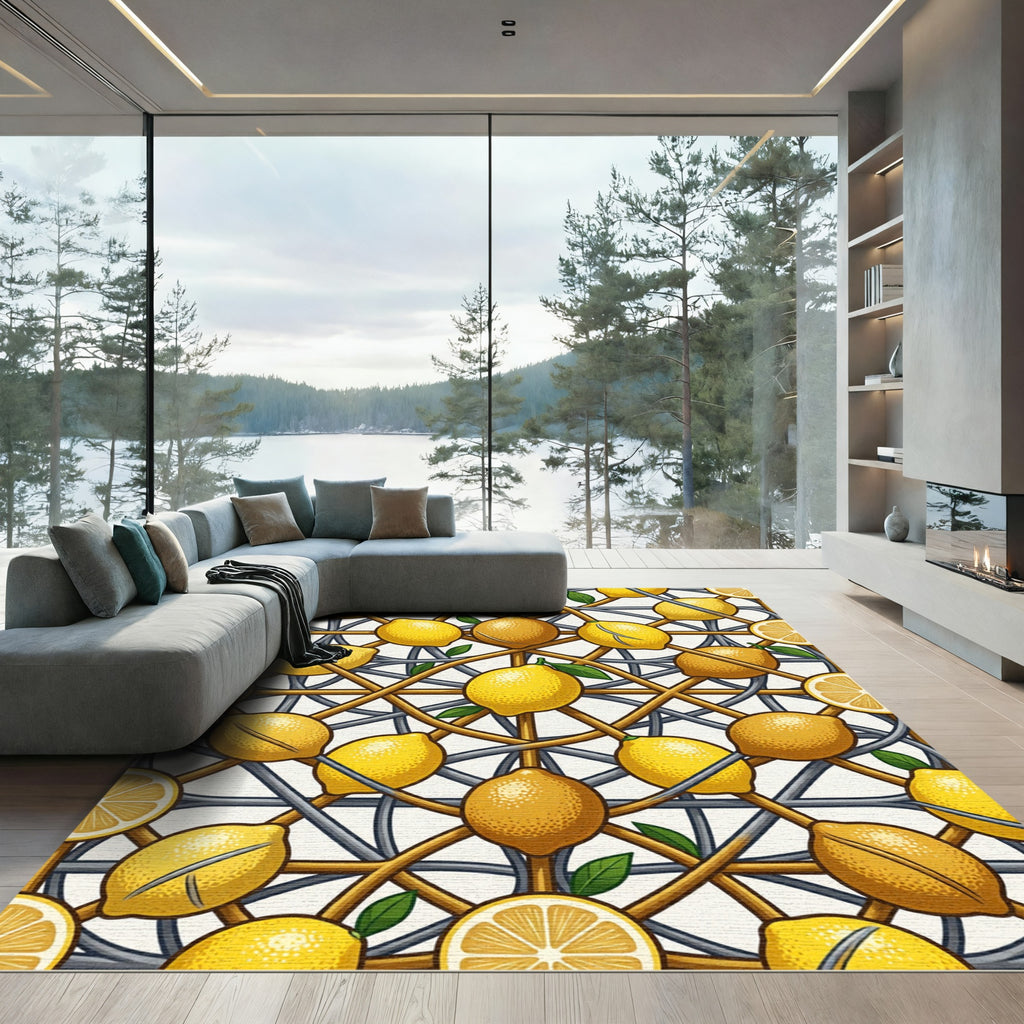 Sunny Lemon Lattice Geometric Trellis Rug