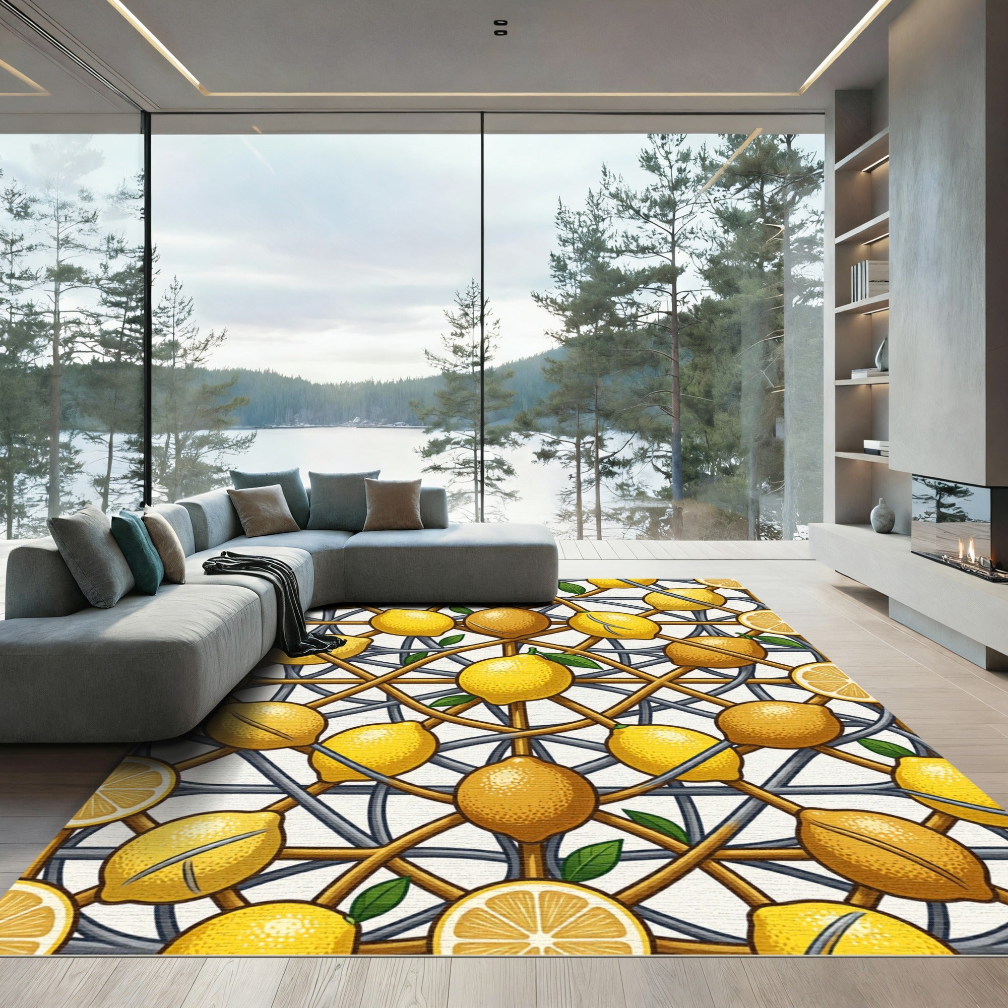 Sunny Lemon Lattice Geometric Trellis Rug