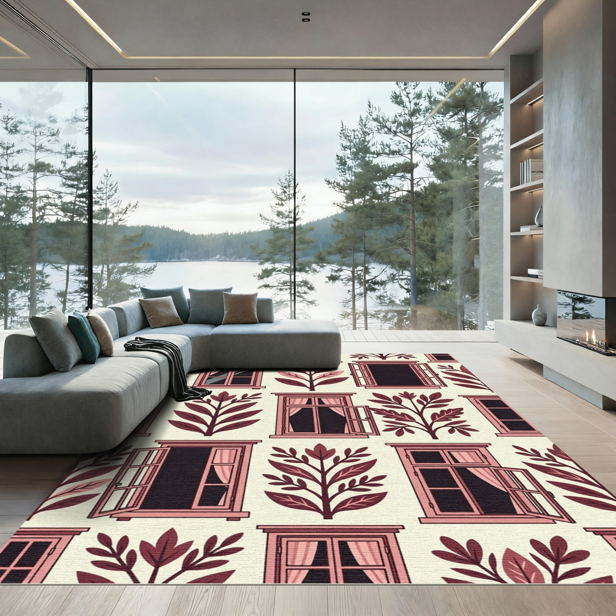 Blush Pink Botanical Window Garden Rug
