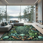 Emerald Teal Shell Scroll Foliage Rug