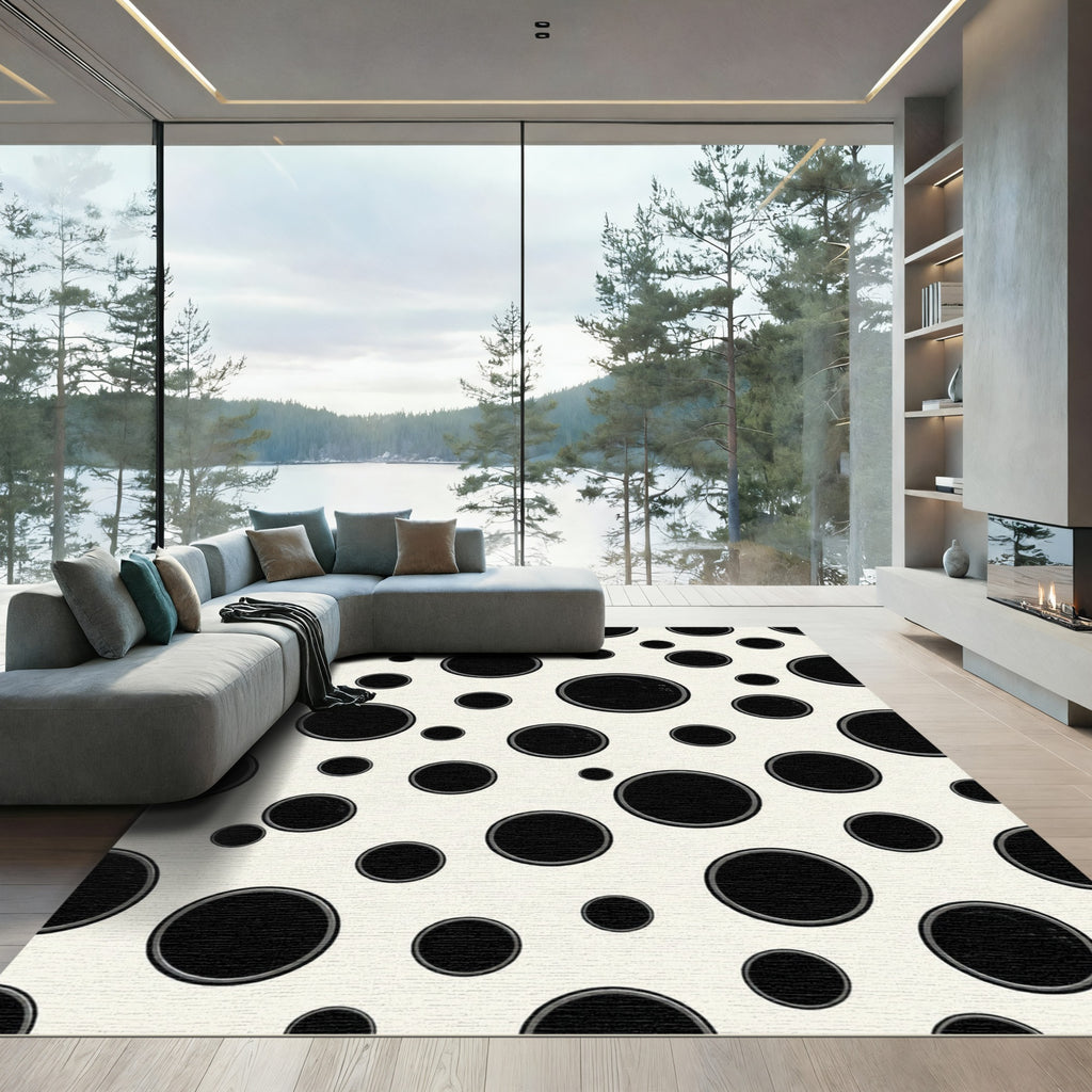 Modern Monochrome Polka Dot Art Rug
