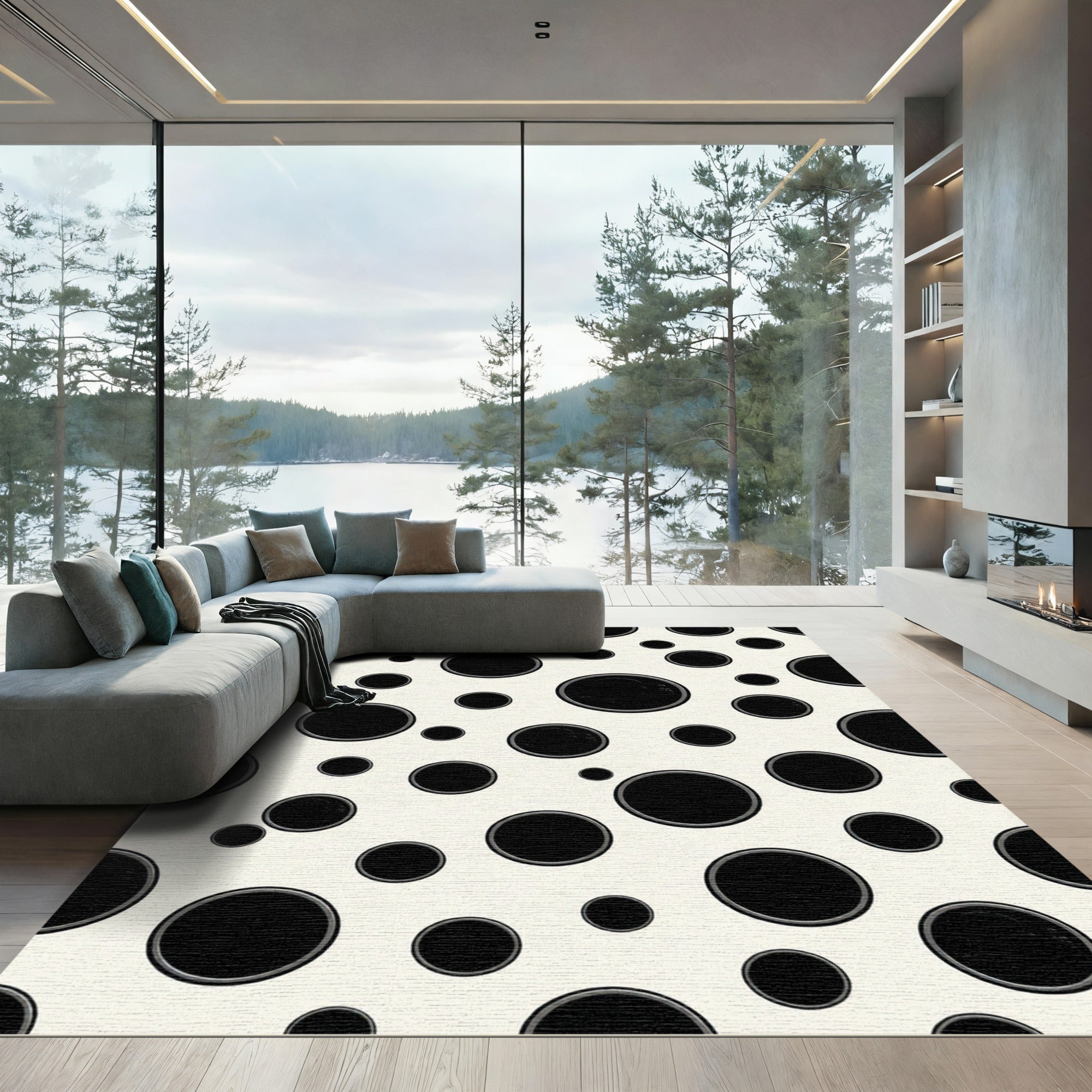 Modern Monochrome Polka Dot Art Rug