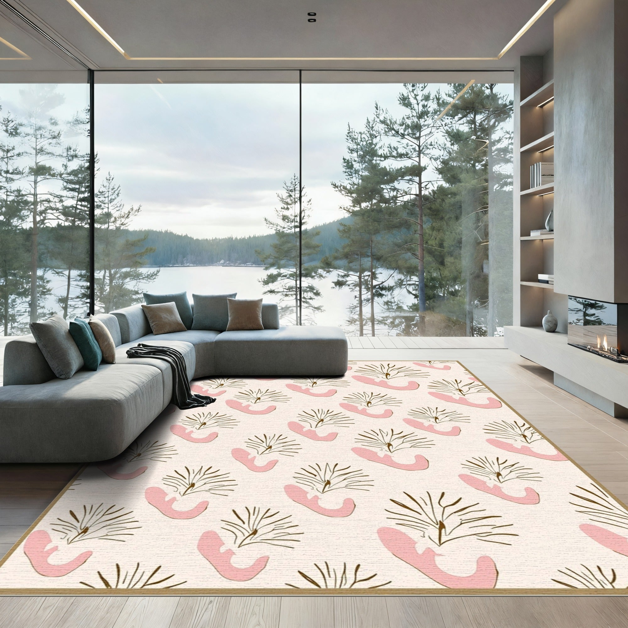 Blush Pink Abstract Floral Branch Rug