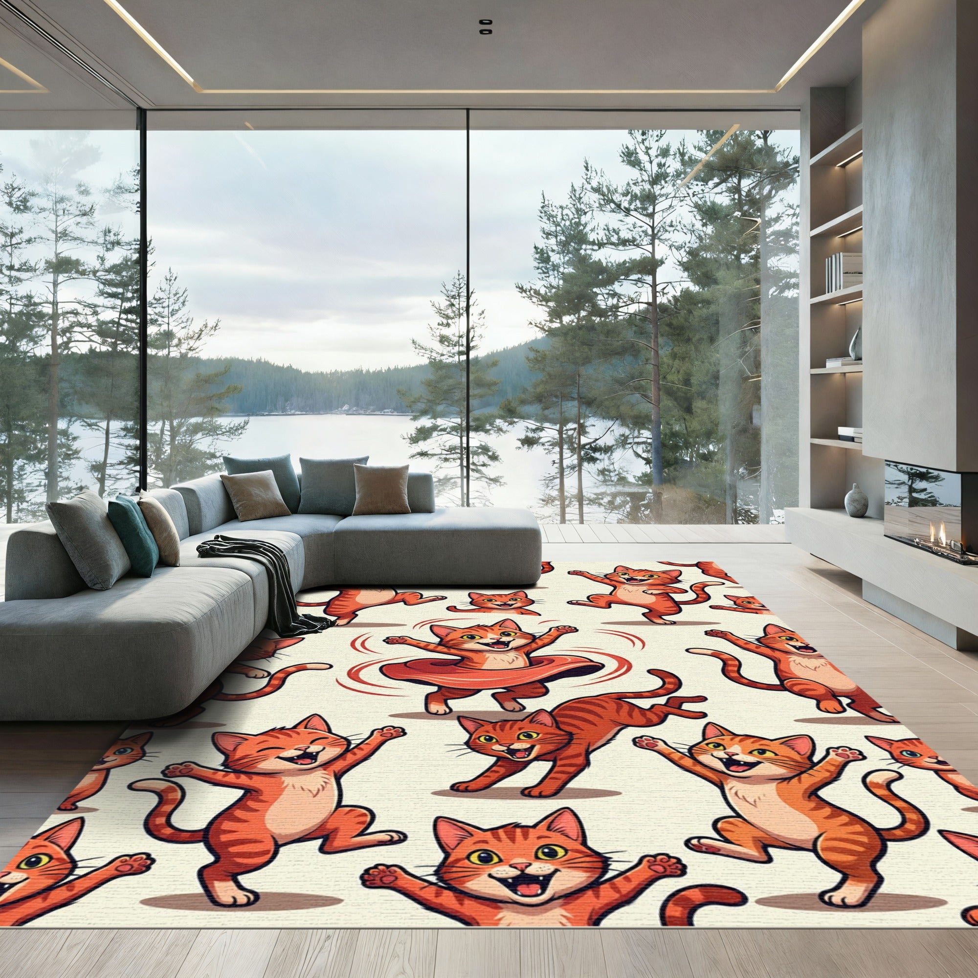 Whimsical Playful Orange Kitten Carousel Rug