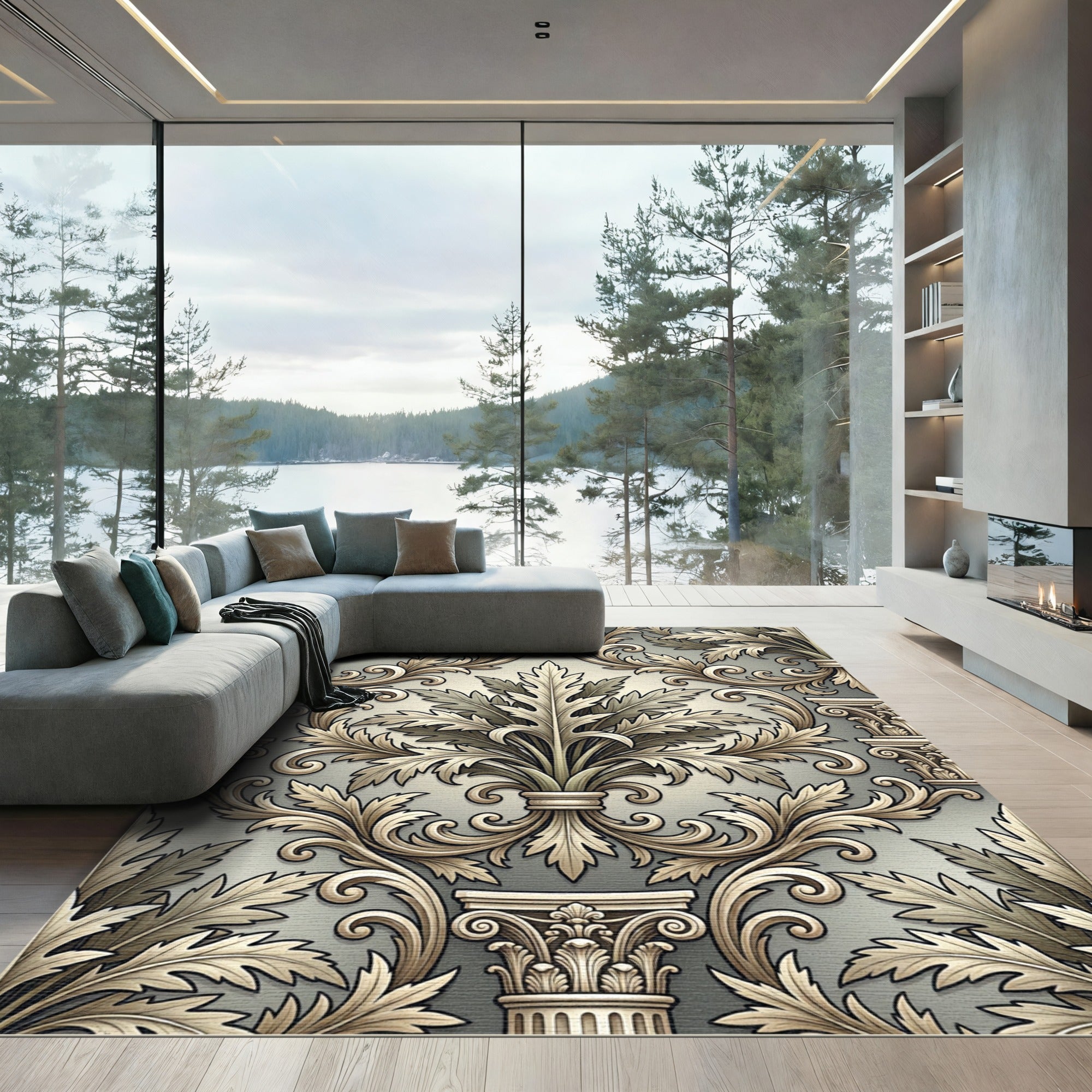 Ornate Acanthus Leaf Scrollwork Rug