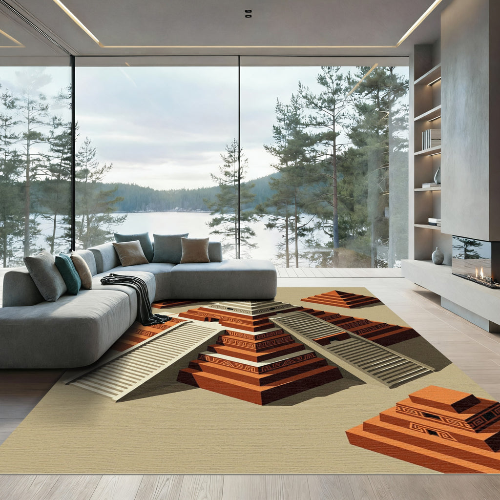 Isometric Terracotta Mayan Pyramid Earth Rug