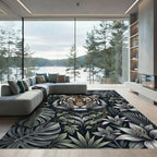 Enigmatic Tiger Floral Jungle Tapestry Rug