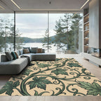 Sage Green Botanical Scroll Art Nouveau Rug
