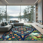 Floral Garden Vase Horse Motif Rug