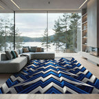 Bold Blue Silver Geometric Arrow Surface Rug