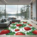 Vibrant Strawberry Field Botanical Illustration Rug