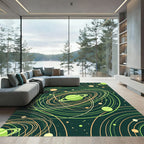 Green Orange Planet Orbit Galaxy Rug