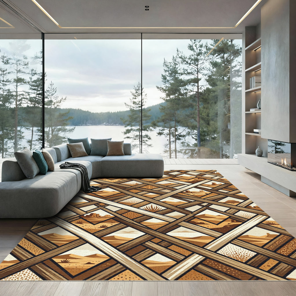 Earthy Desert Lattice Geometric Rug