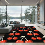 Vibrant Retro Cherry Black Wall Art Rug