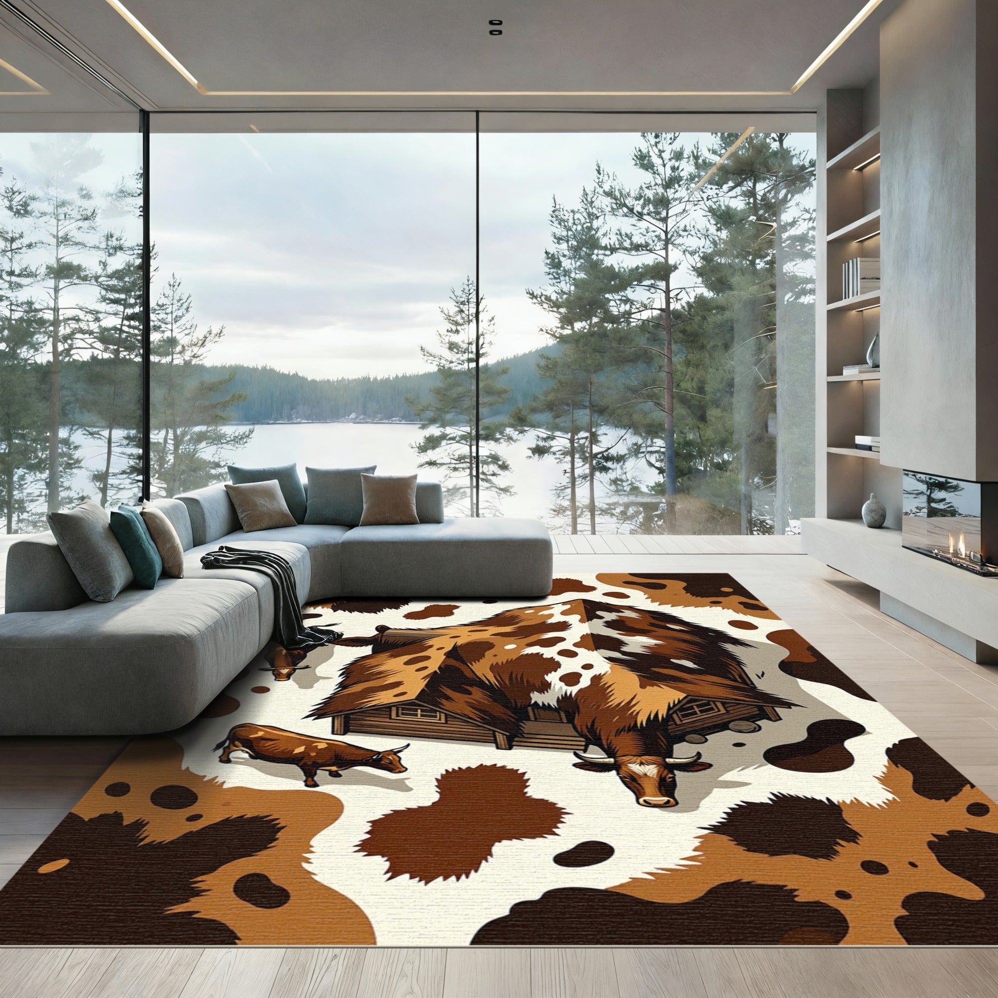 Brown White Bovine Farmhouse Hide Rug
