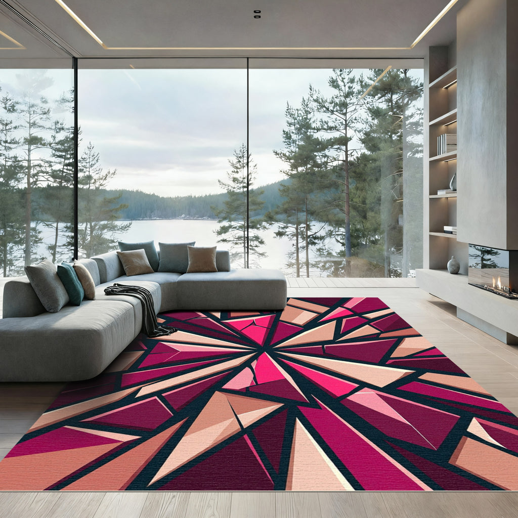 Geometric Pink and Peach Shattered Shard Rug