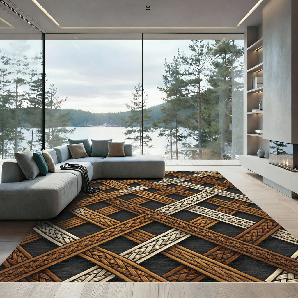 Woven Rustic Wood Lattice Background Rug