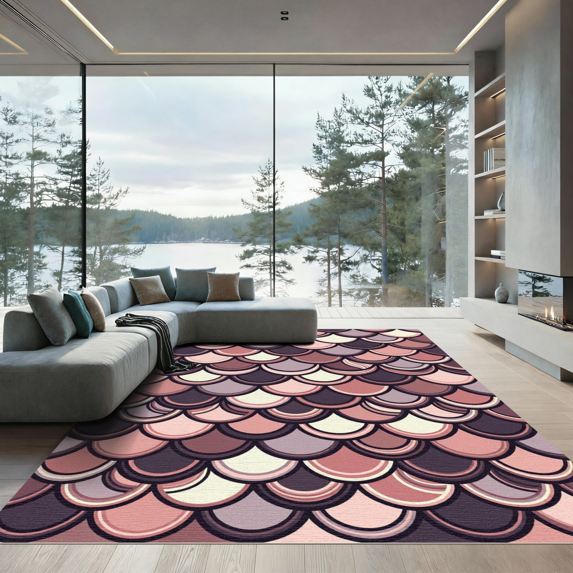 Muted Blush Pink Scallop Scales Rug