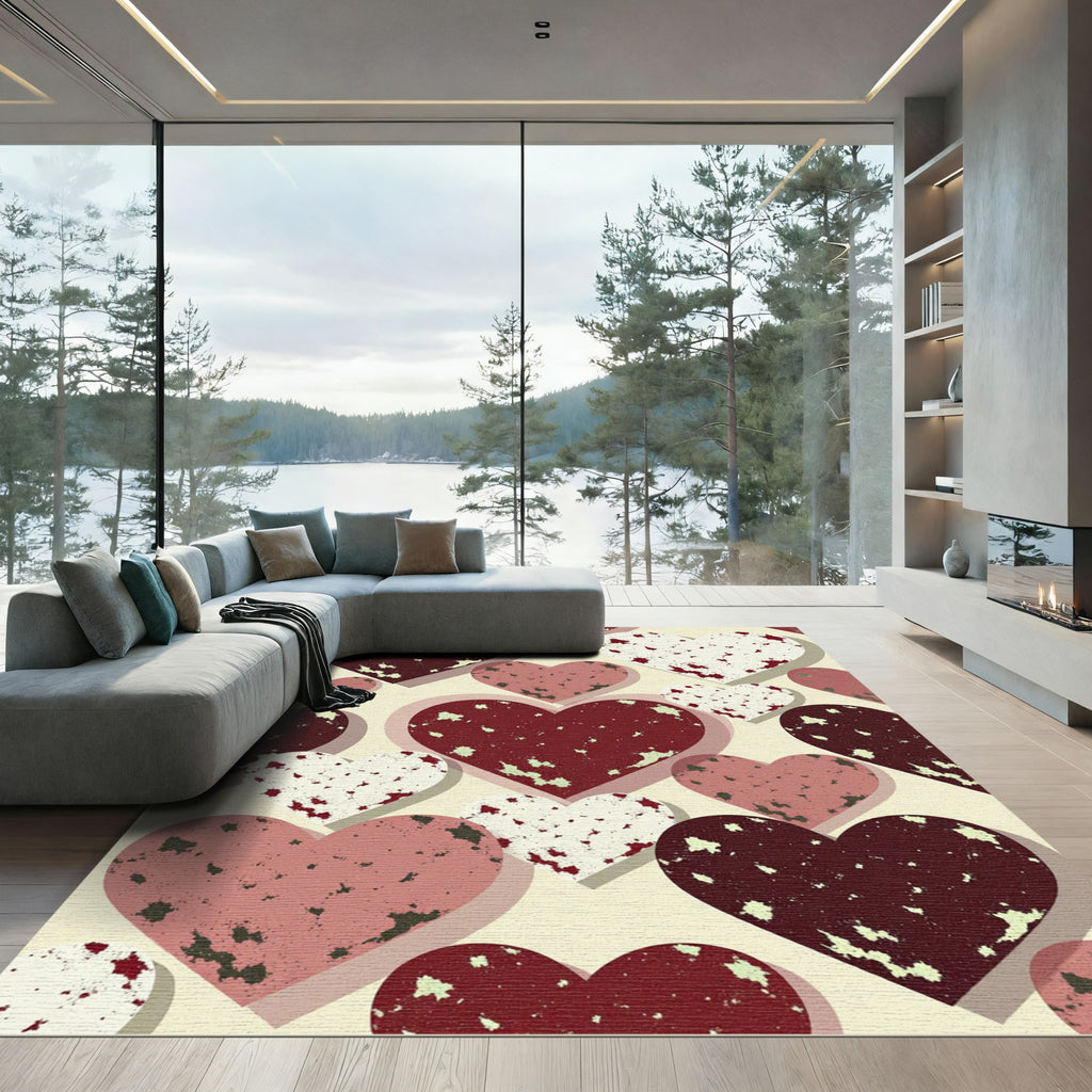 Distressed Red Heart Collage Rug