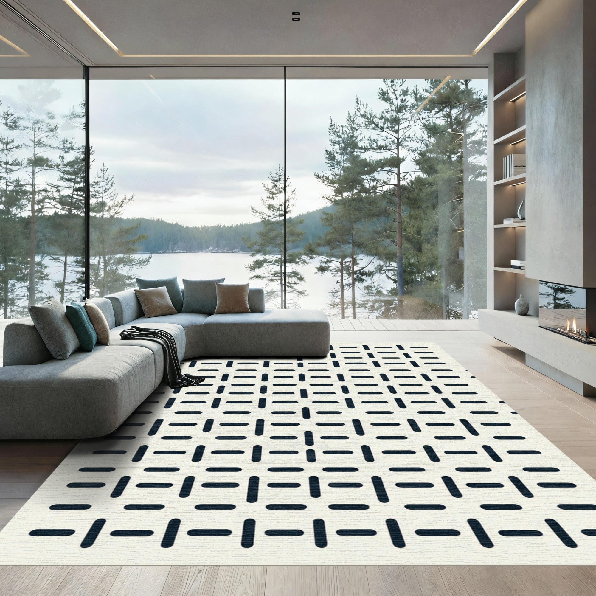 Minimalist Navy Dash Grid Rug