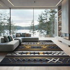Metallic Laced Black and Gold Grid Rug