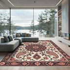 Elegant Floral Paisley Medallion Ivory Salmon Rug