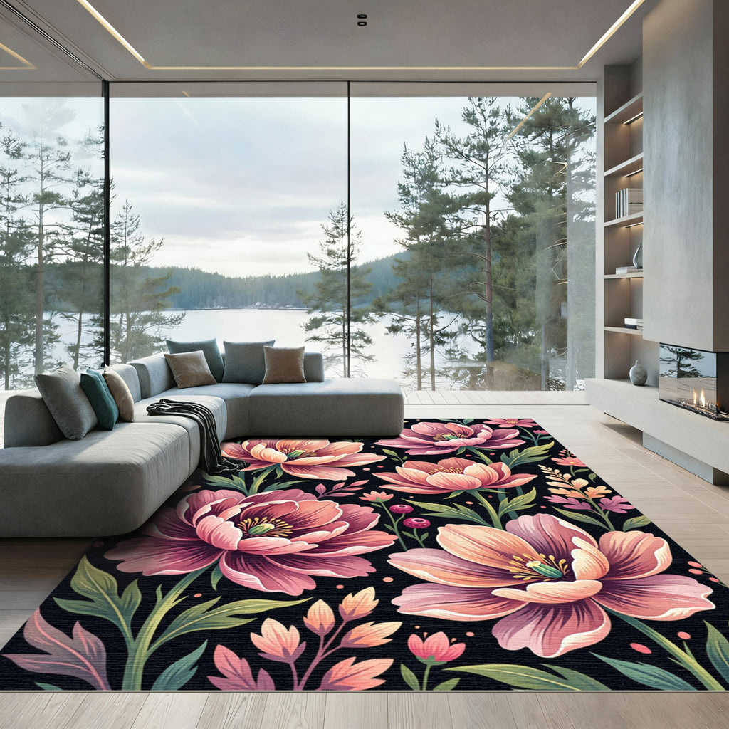 Blushing Pink Floral Petal Botanical Rug
