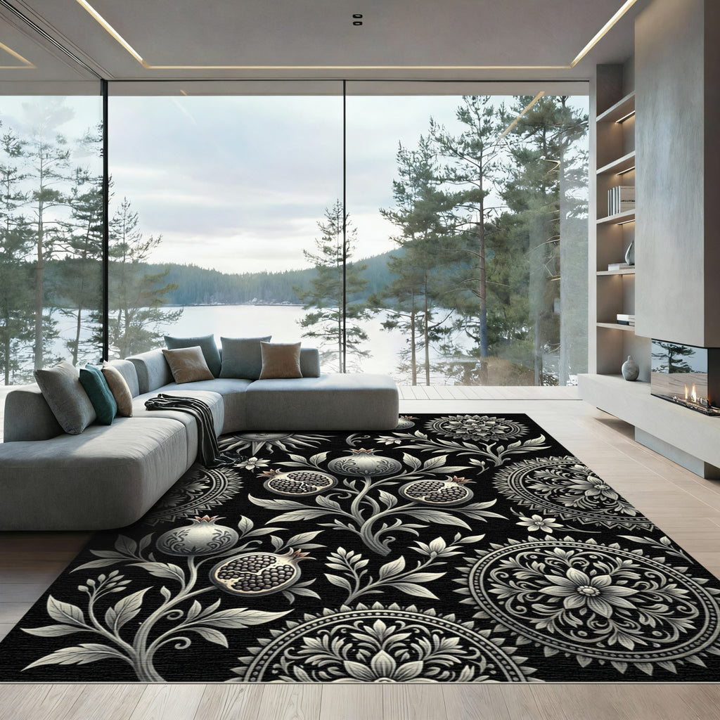 Silver Sun Pomegranate Floral Medallion Rug
