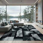 Monochrome Geometric Abstract Stone Tile Rug