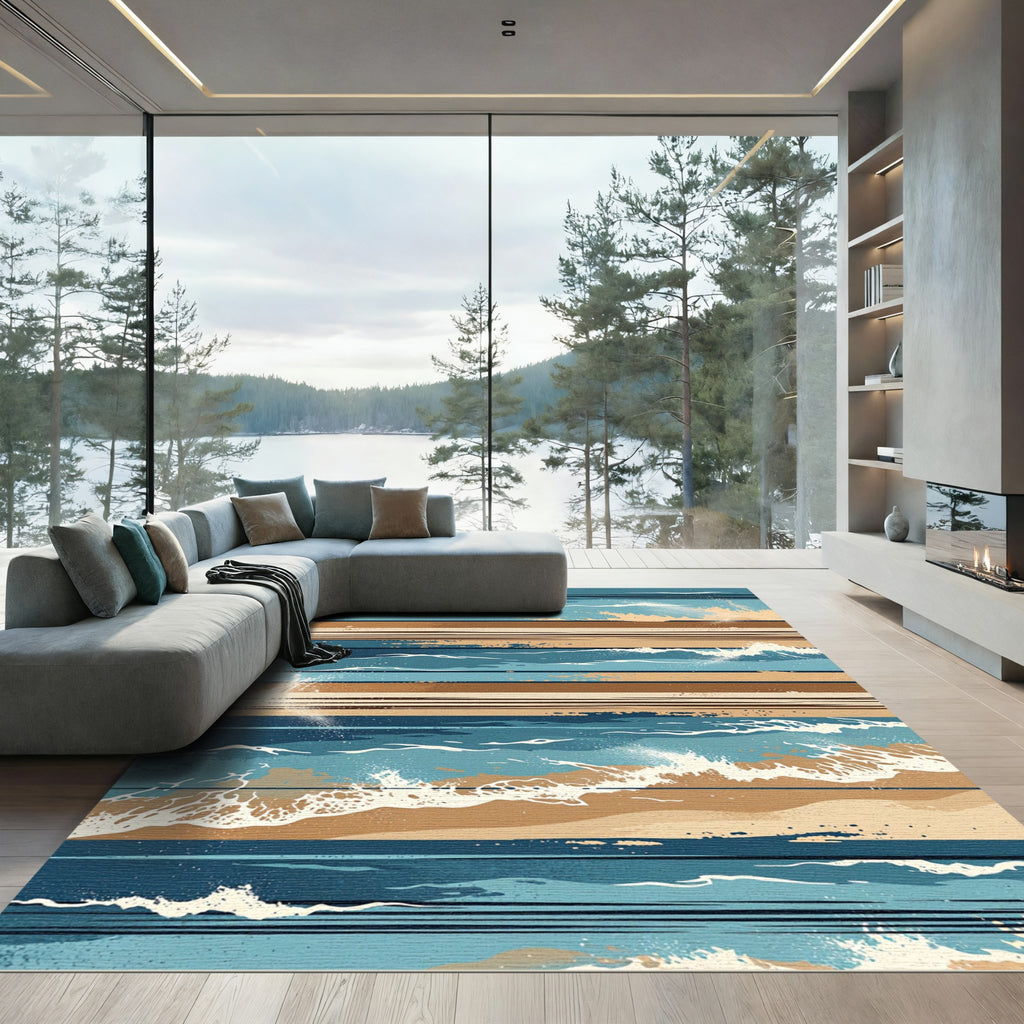 Blue Tones Coastal Beach Stripes Rug