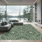 Intricate Sage Green Geometric Star Rug
