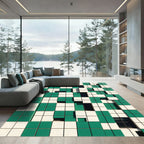 Green and White Cubist Grid Rug
