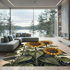 Vibrant Golden Sunflower Floral Botanical Rug