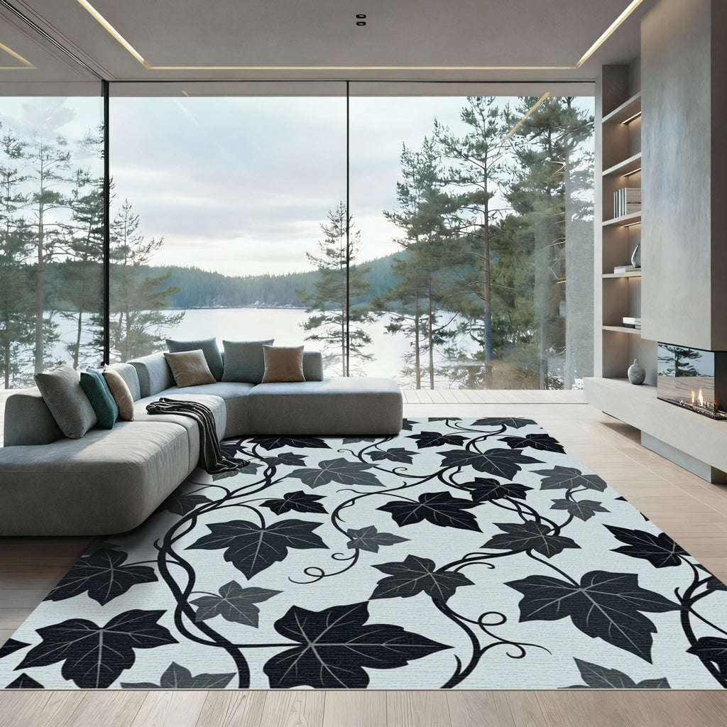 Dark Grey Ivy Vine Foliage Rug