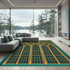 Gilded Emerald Gothic Arched Trellis Rug