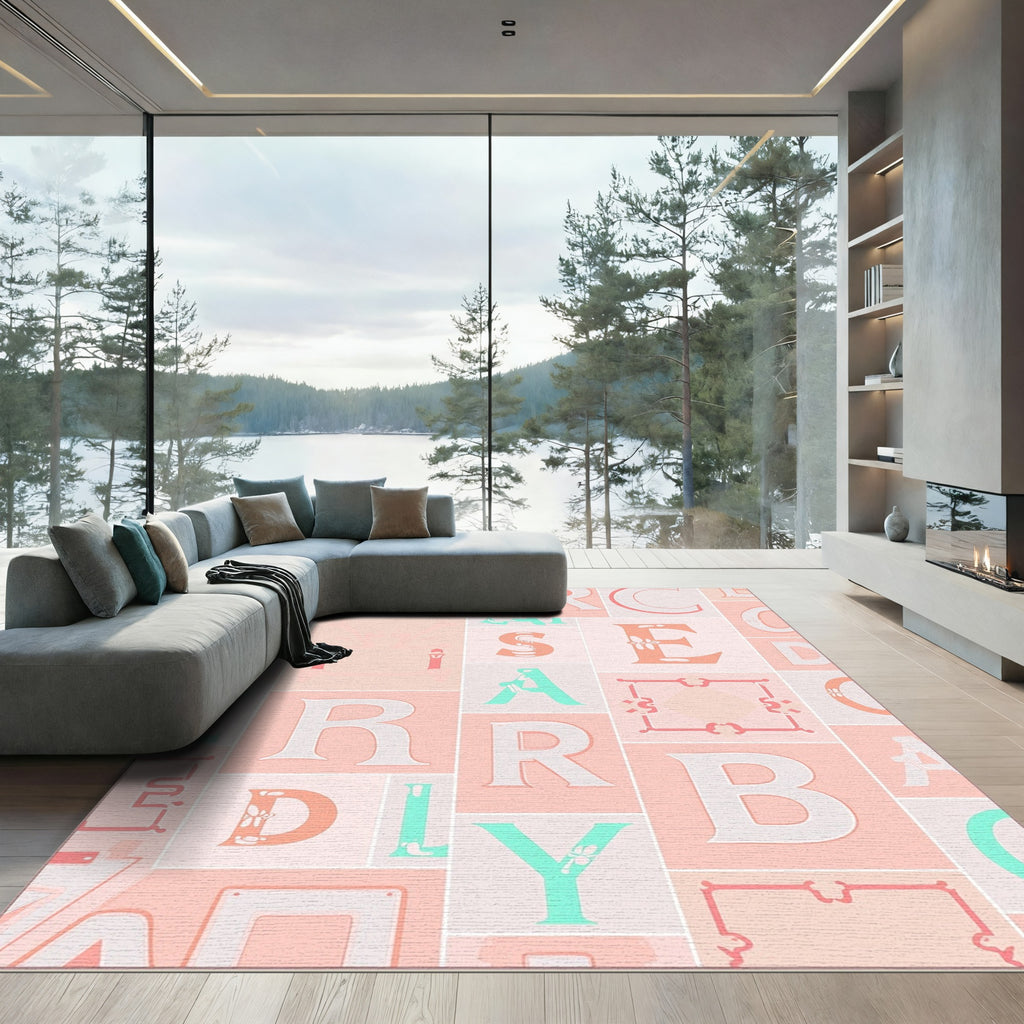Pastel Alphabet Collage Tiles Rug