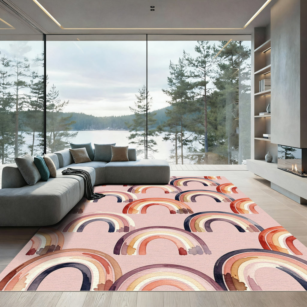 Blush Watercolor Arch Rainbow Abstract Rug