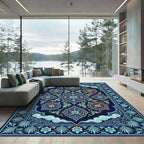 Dark Blue Floral Medallion Cloud Rug