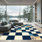 Coastal Navy Cream Checkered Shoreline Art Rug