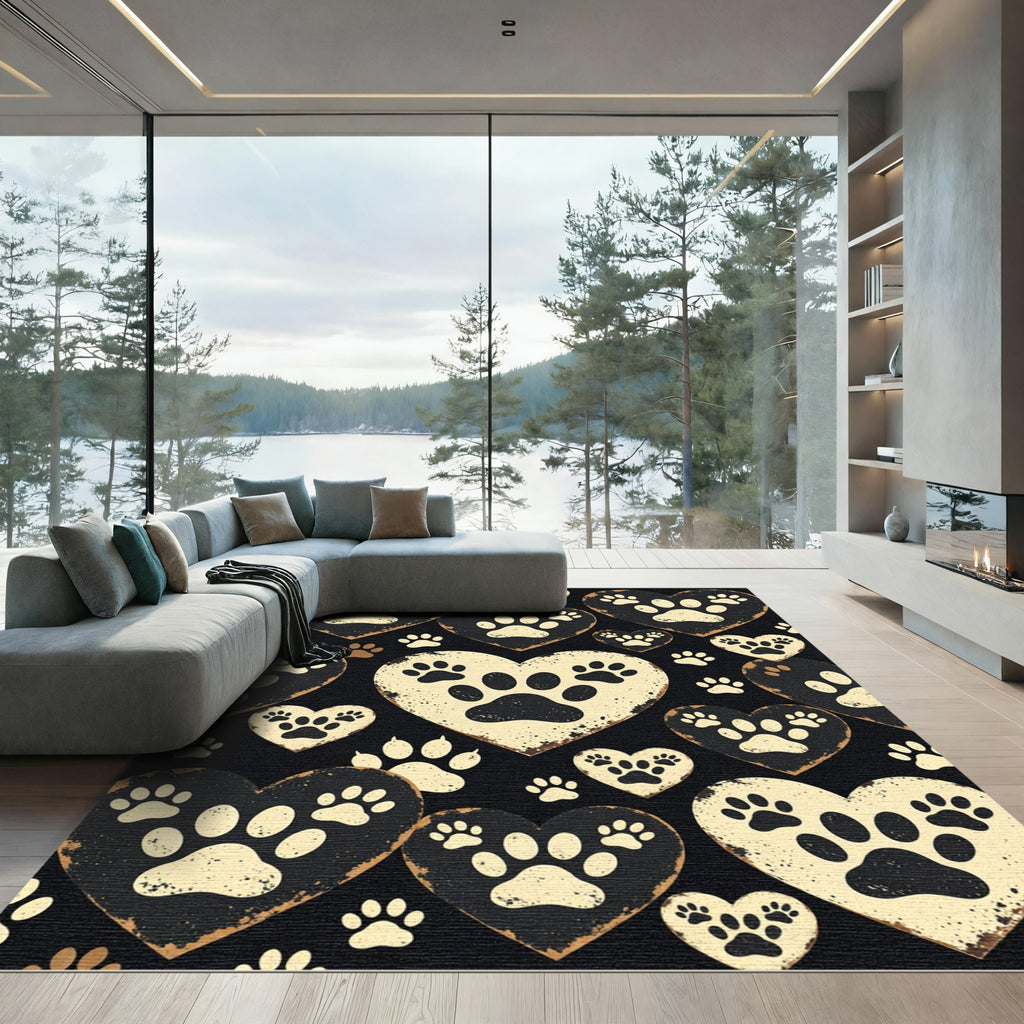 Rustic Cream Paw Print Heart Rug