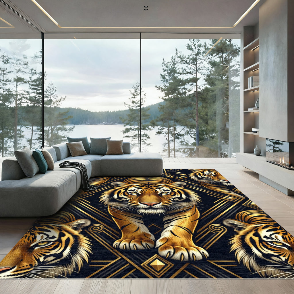 Golden Tiger Art Deco Geometric Rug