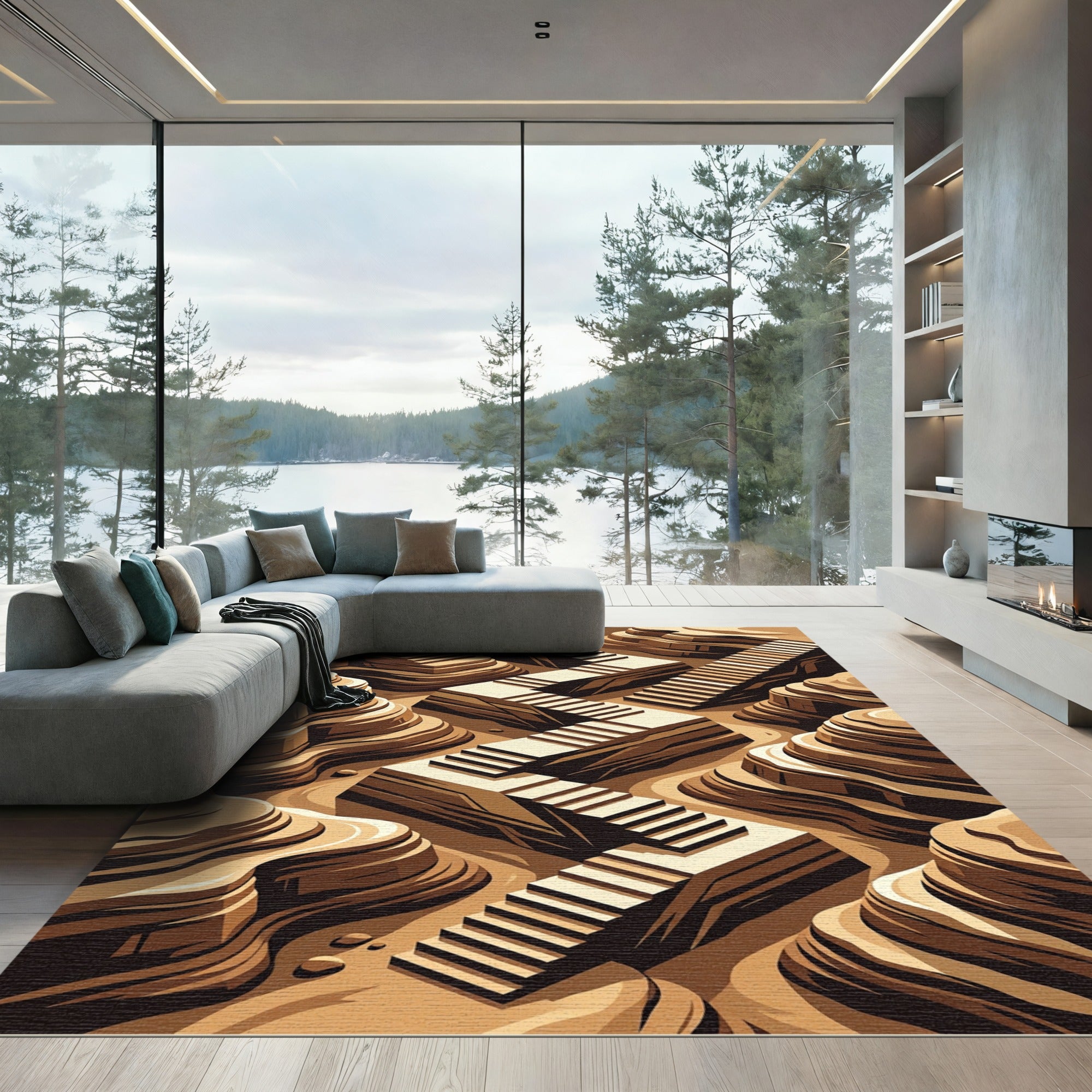 Geometric Sepia Canyon Stairs Rug