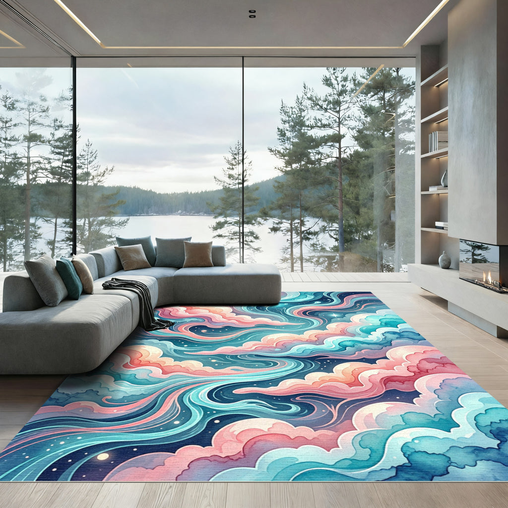 Dreamy Swirling Pastel Celestial Cloud Sky Rug
