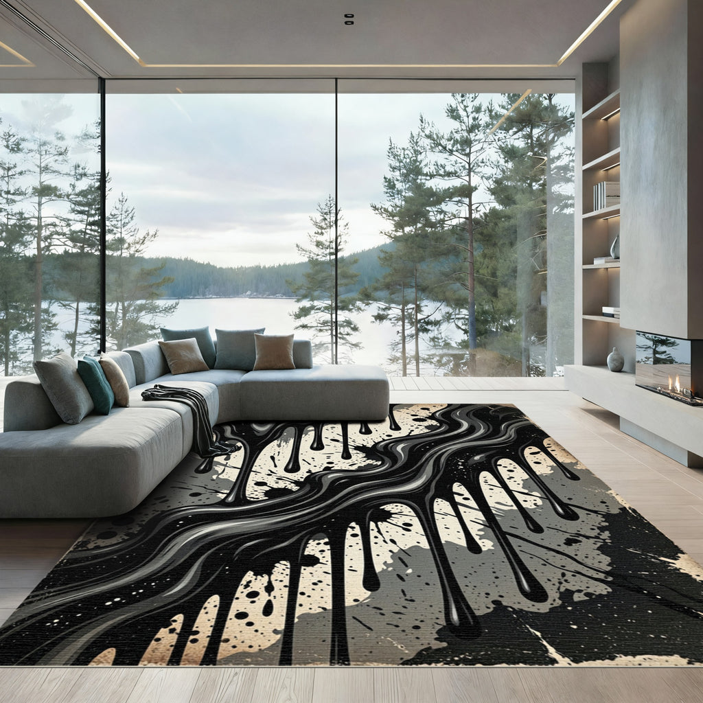 Monochromatic Dripping Paint Splatter Rug
