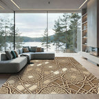 Elegant Beige Interlocking Geometric Mandala Rug