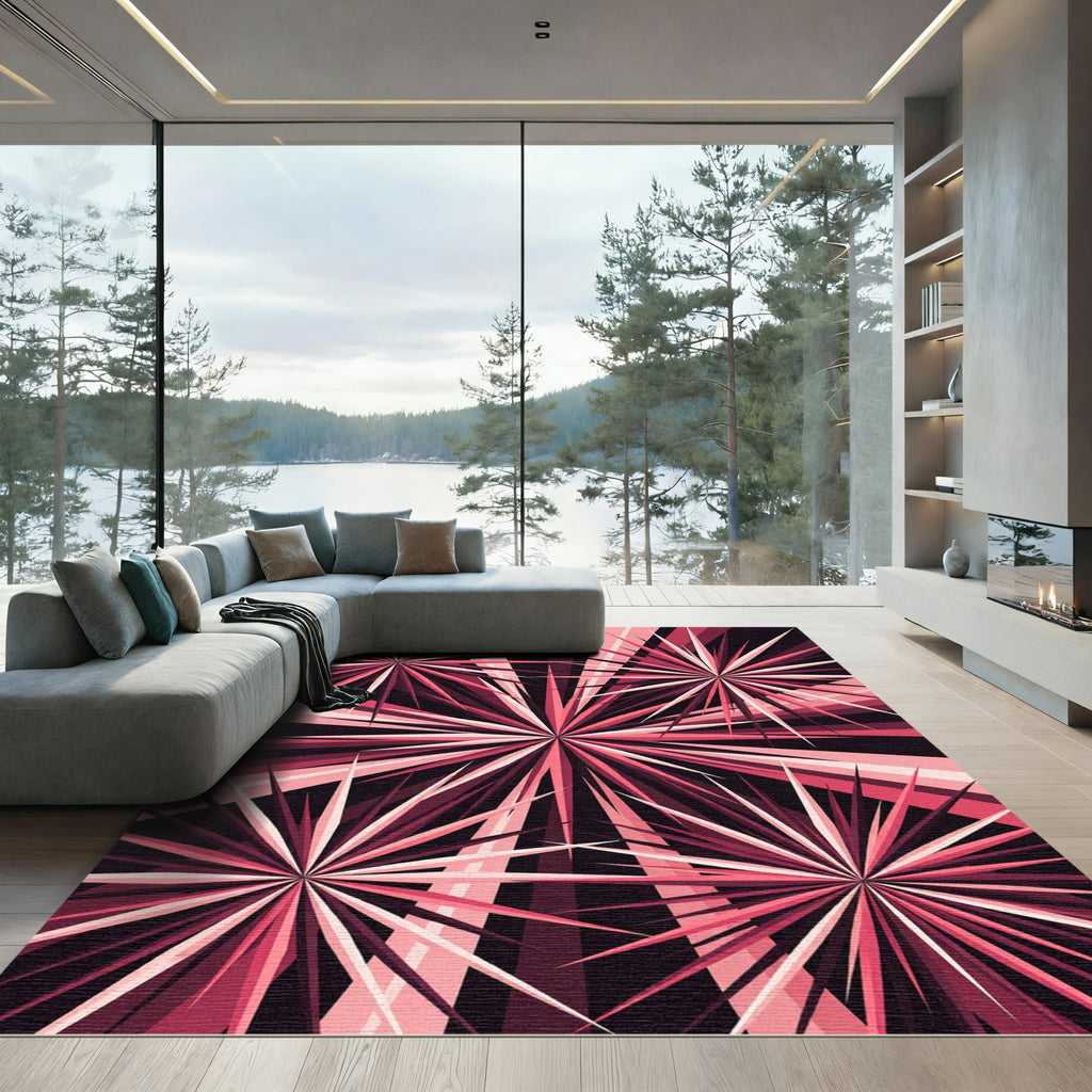 Radiant Pink Starburst Geometric Rug