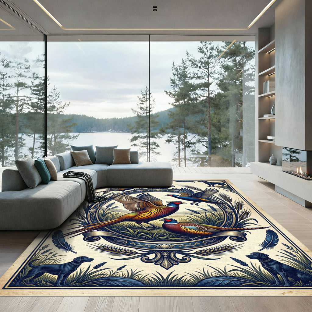 Vintage Field Pheasant and Labrador Illustration Rug