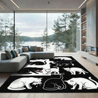Black White Feline Playful Companions Rug
