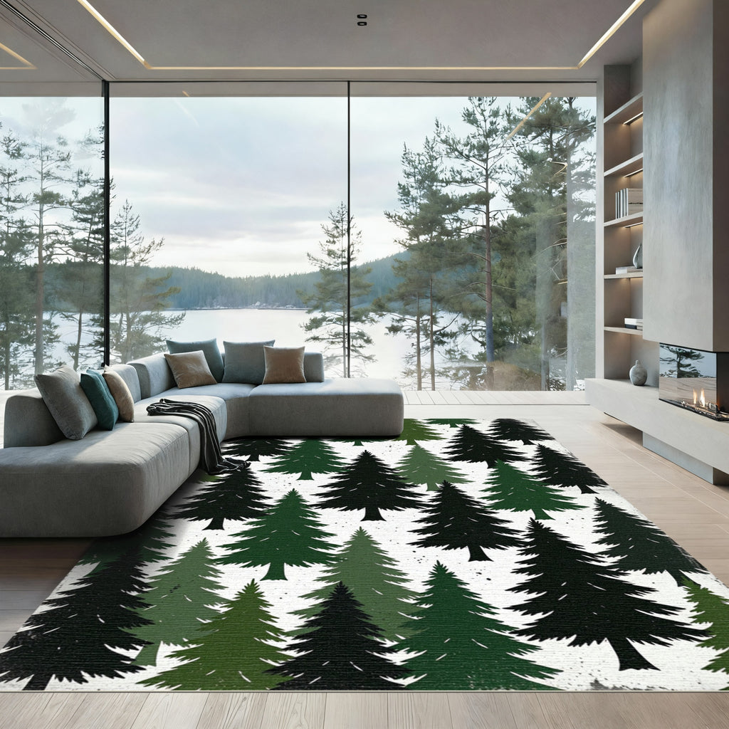 Forest Pine Tree Silhouette Artwork Rug